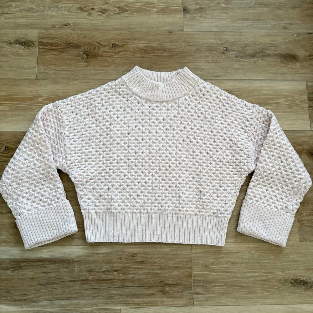 J. Crew Honeycomb Mockneck Sweater Wool Blend Pale Pink M